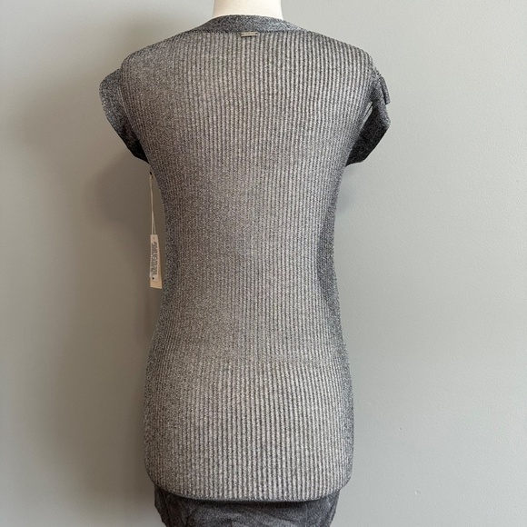 VPL Two Silver Open Shimmery Dress Open Knit Blouse Tunic Sweater Women's S NWT - Picture 2 of 12
